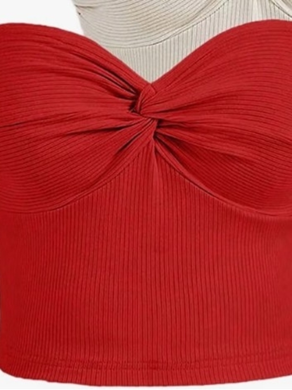 Red Rib-Knit Twist Front Women's Crop Top